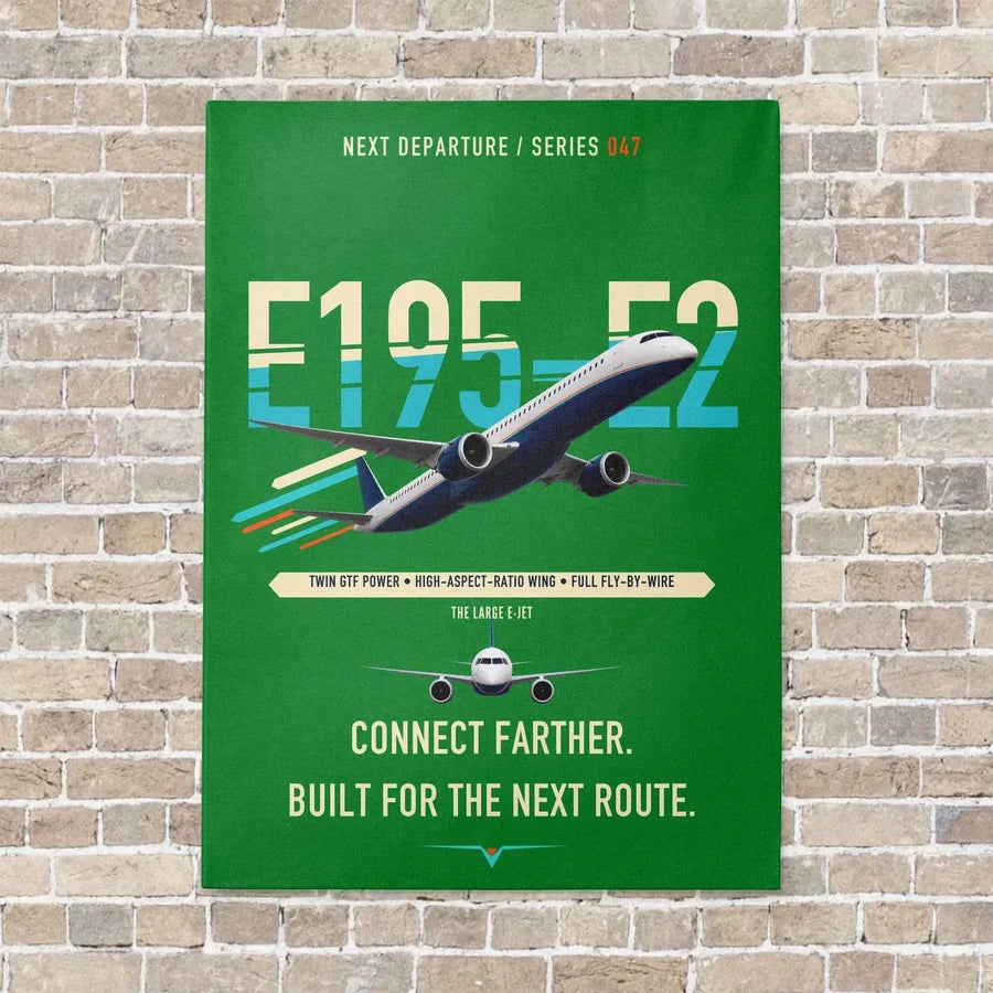 Embraer E195-E2 vertical canvas print - no frame - green background