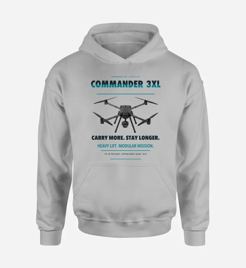 Draganfly Commander 3XL design on light gray hoodie single side