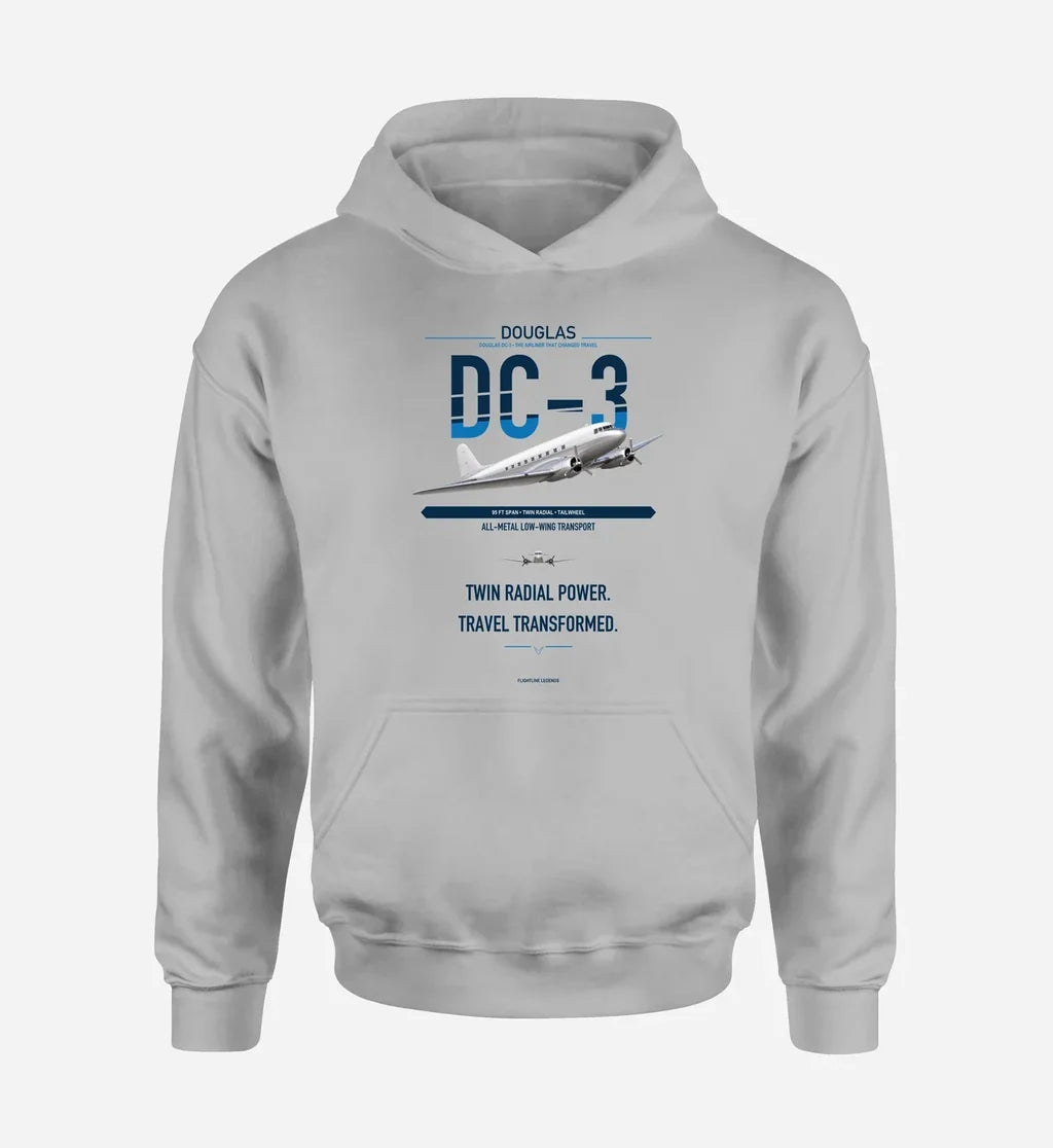Douglas DC-3 design on light gray double-side hoodie, single-side print
