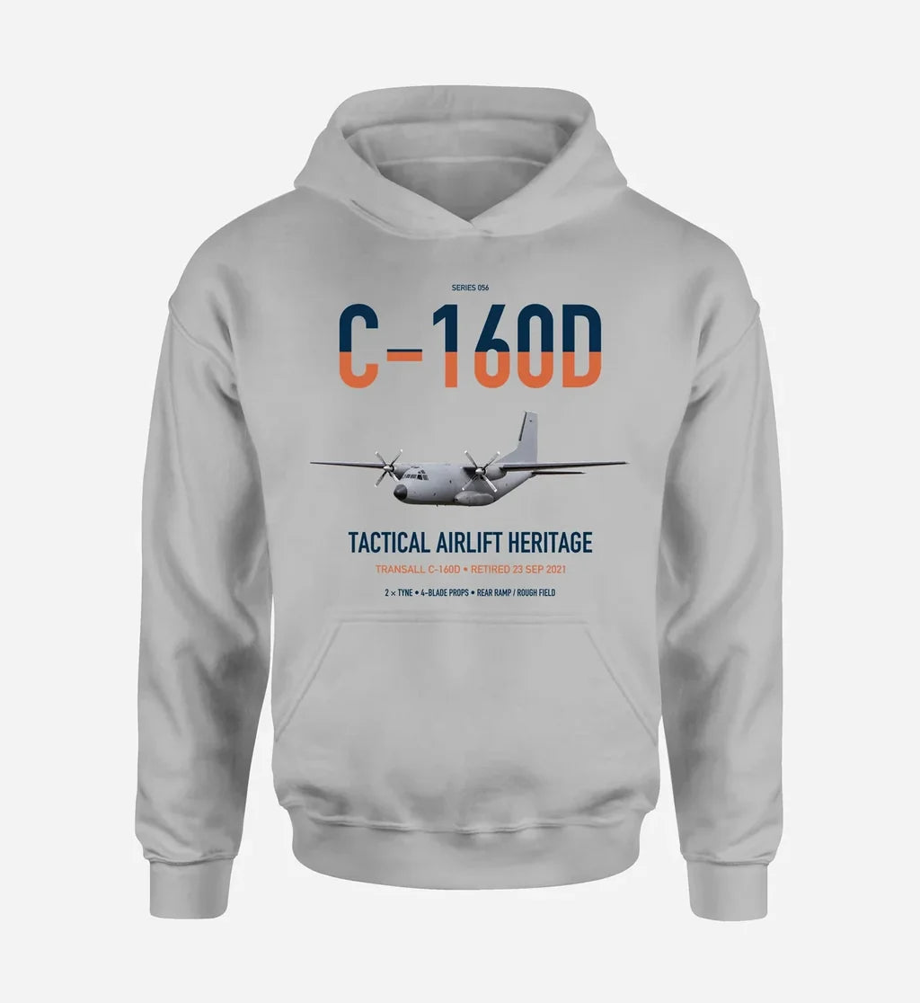 Transall C-160D design on light gray double-side hoodie, single-side print