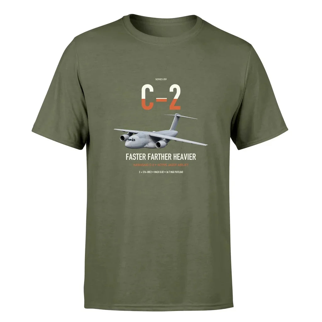 Kawasaki C-2 design on green army double-side t-shirt, single-side print