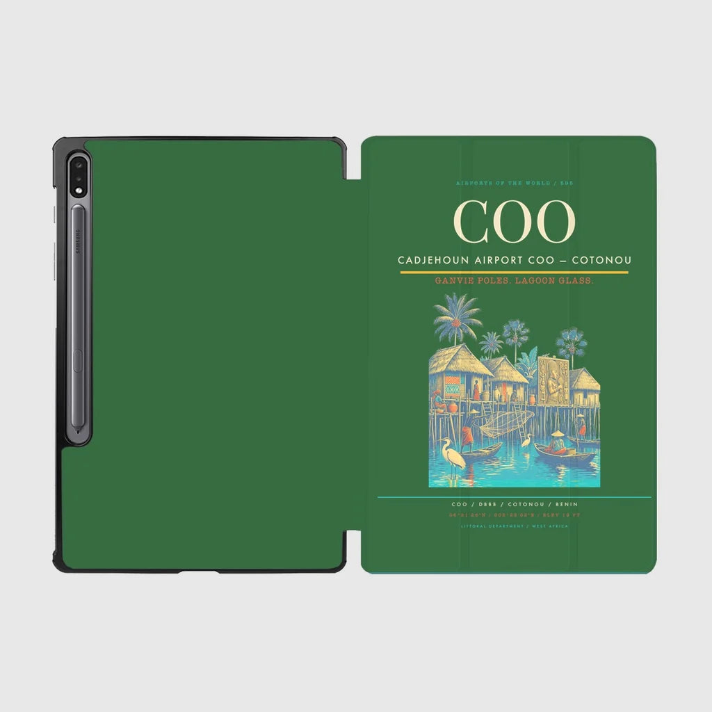 Cadjehoun Airport (COO) design on green samsung tablet tablet case