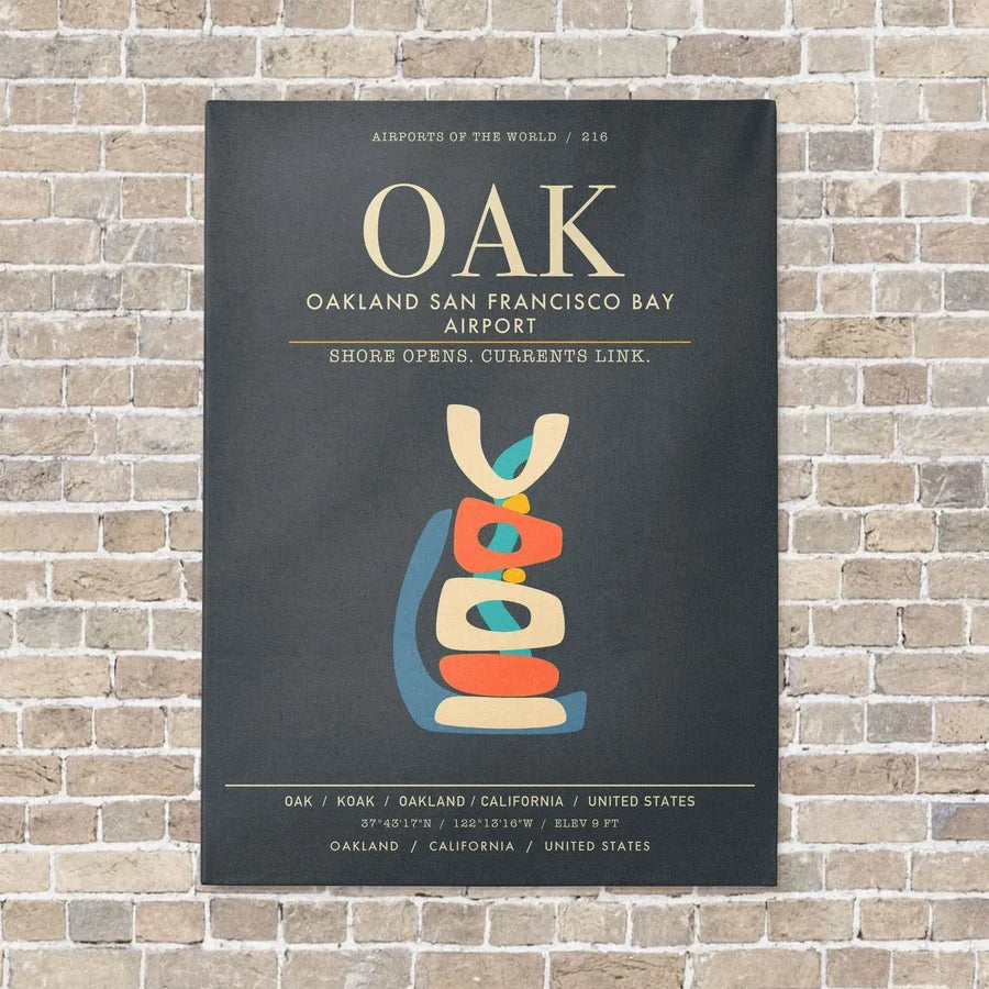 Oakland San Francisco Bay Airport OAK - Canvas Framed - Gray
