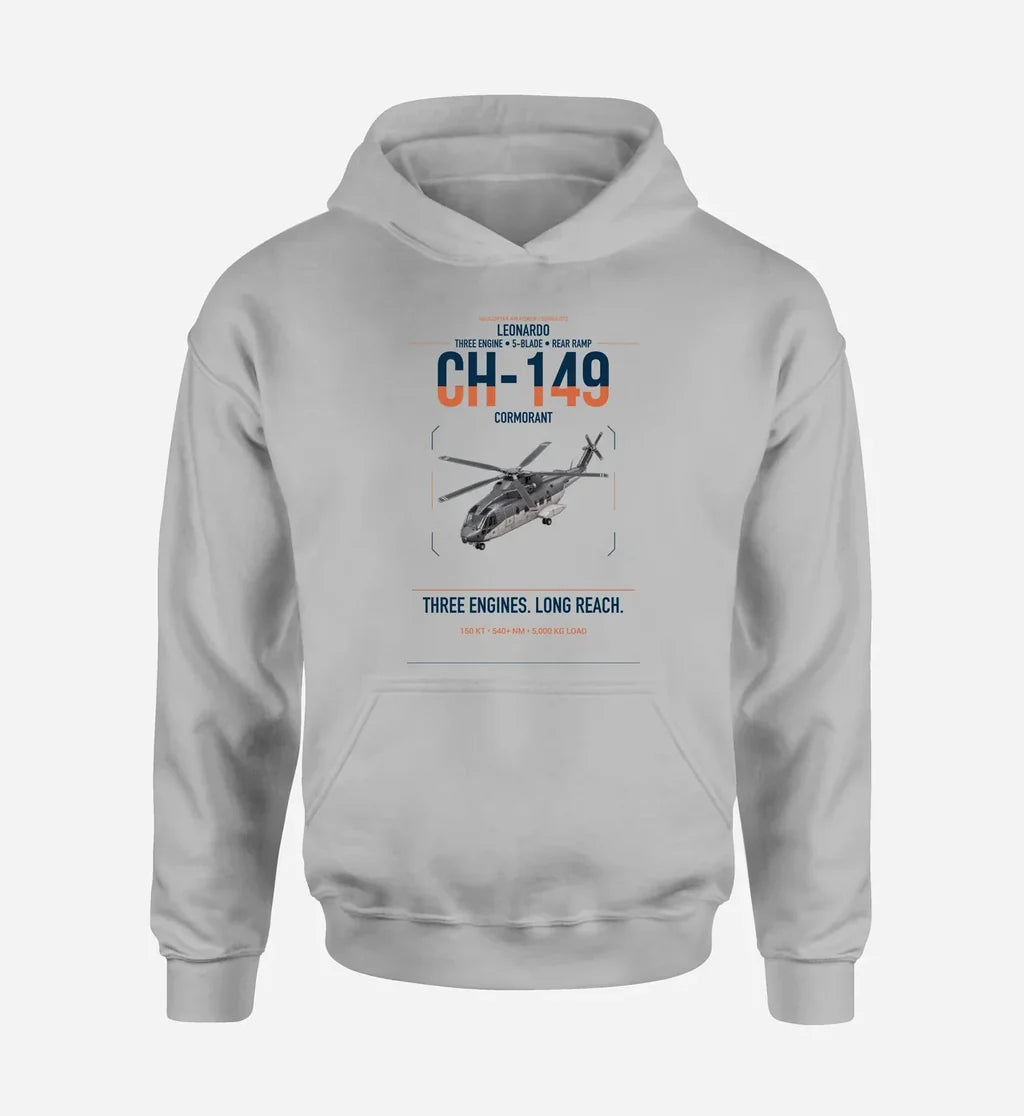 Leonardo CH-149 Cormorant design on light gray double-side hoodie, single-side print