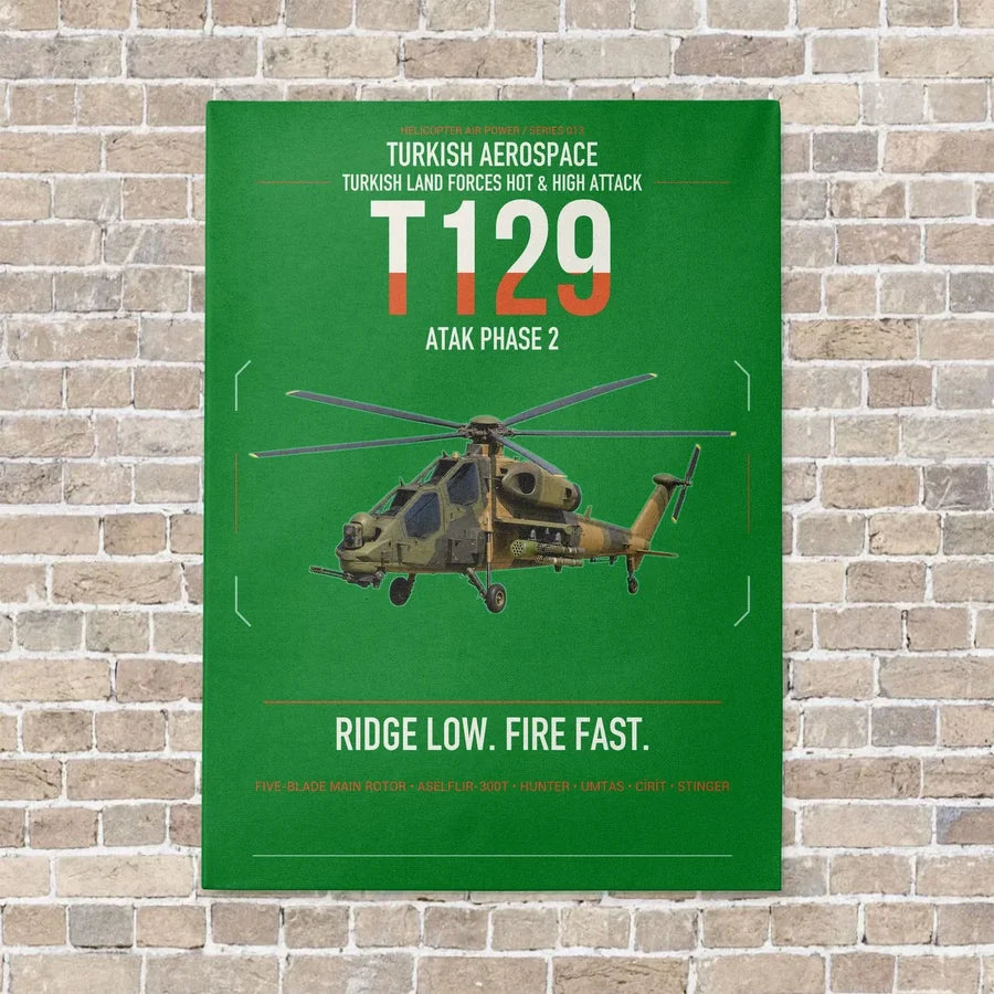Turkish Aerospace T129 ATAK Phase 2 vertical canvas print - no frame - green background