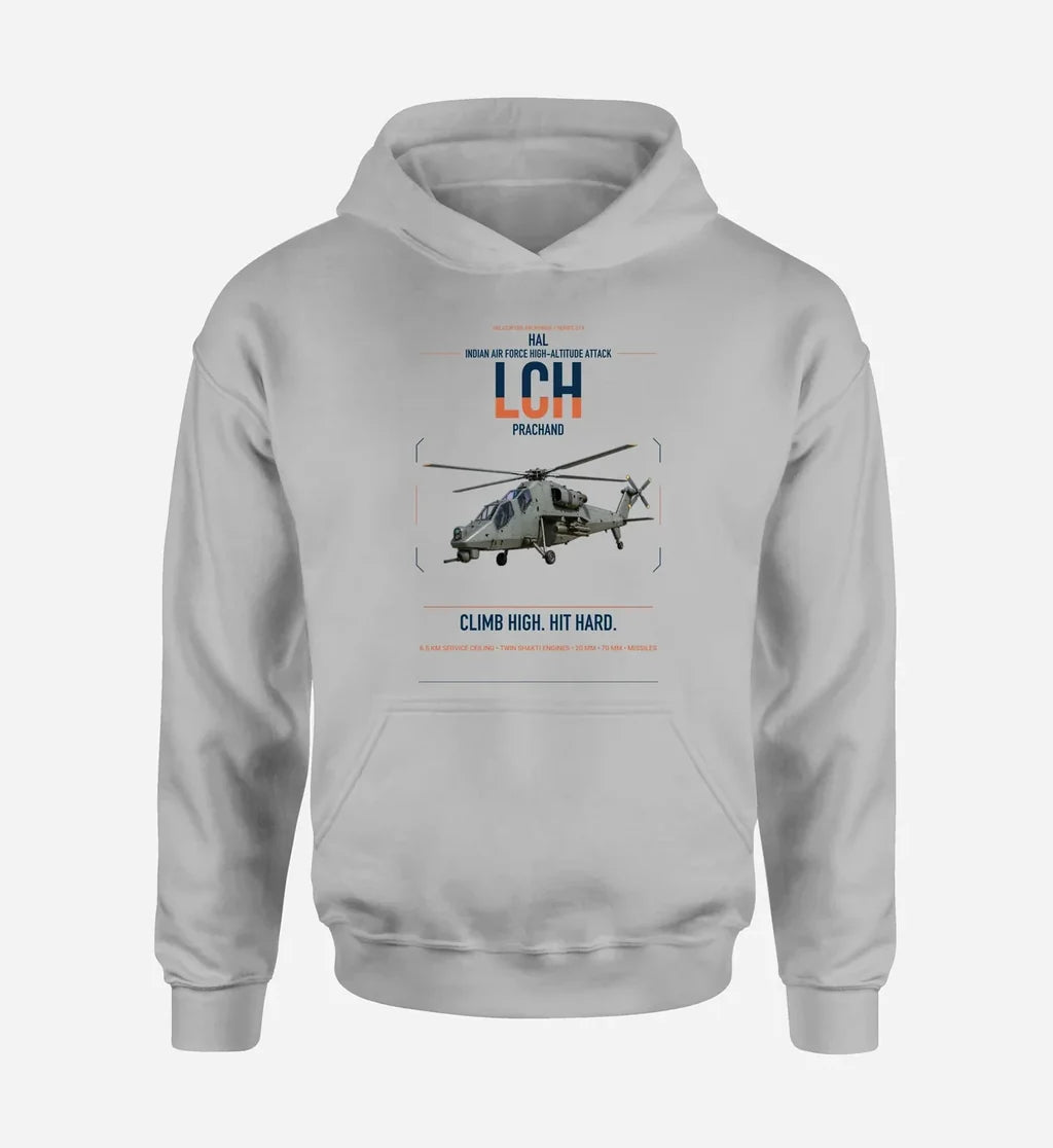 HAL LCH Prachand design on light gray double-side hoodie, single-side print