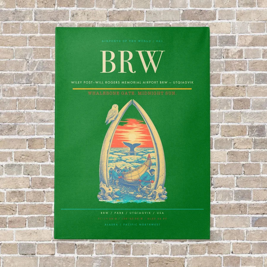 Wiley Post–Will Rogers Memorial Airport BRW — Utqiagvik vertical canvas print - no frame - green background