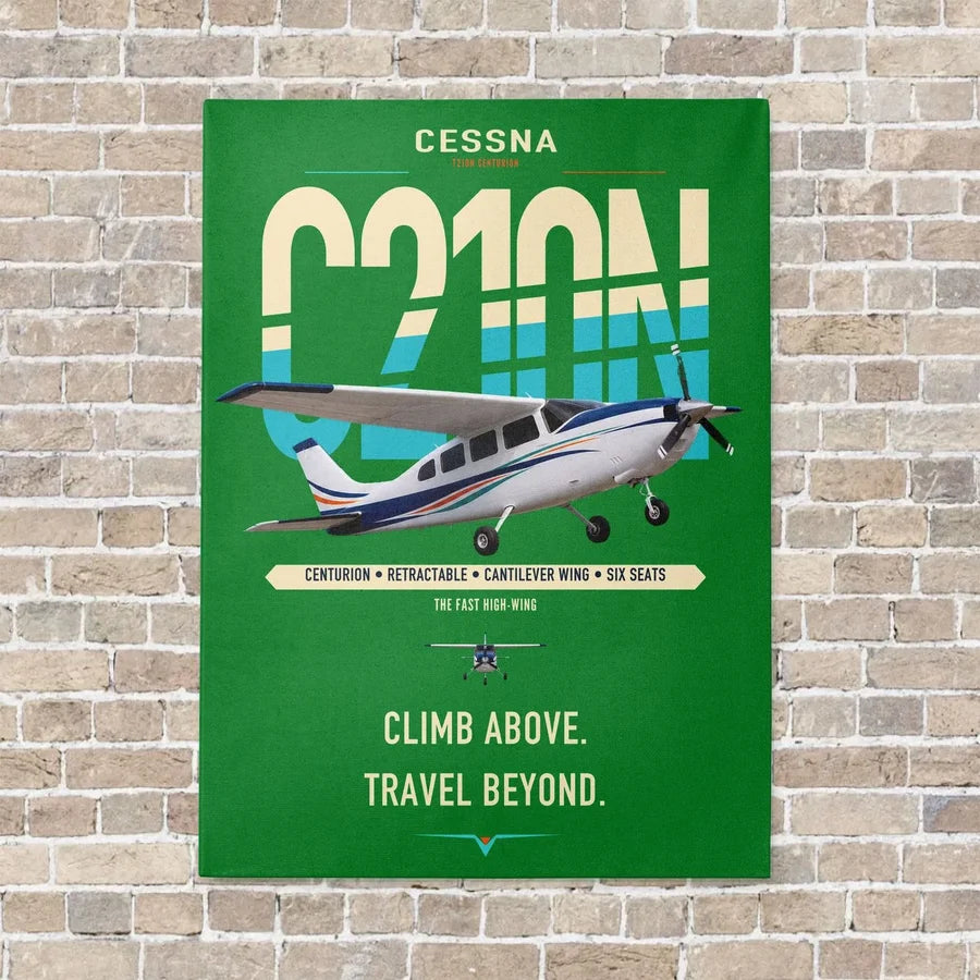 Cessna T210N Centurion vertical canvas print - no frame - green background