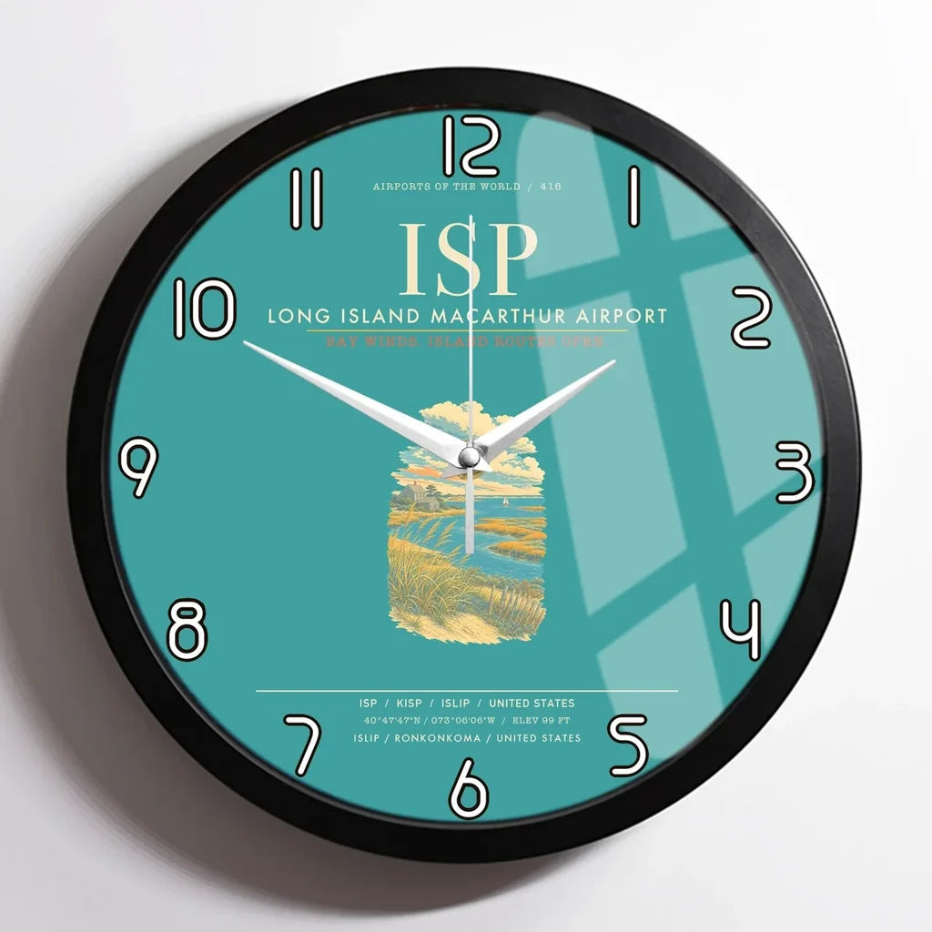 Long Island MacArthur Airport ISP Wall-Clock Framed - Turquoise