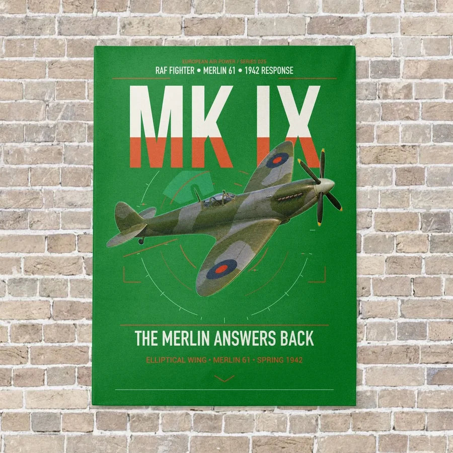 Supermarine Spitfire Mk IX vertical canvas print - no frame - green background