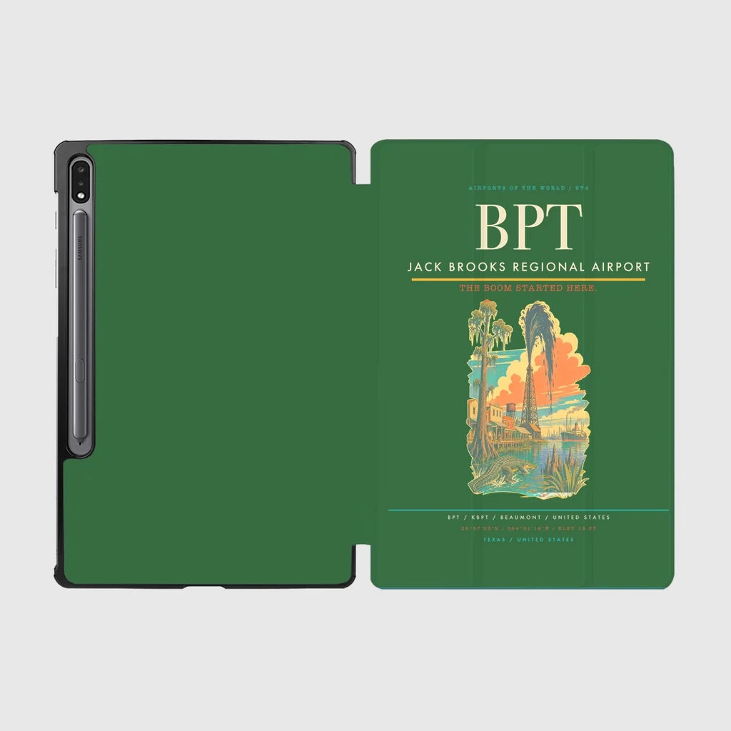 Jack Brooks Regional Airport (BPT) design on green samsung tablet tablet case