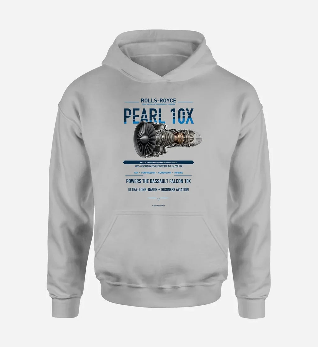 PEARL 10X design on light gray hoodie single side