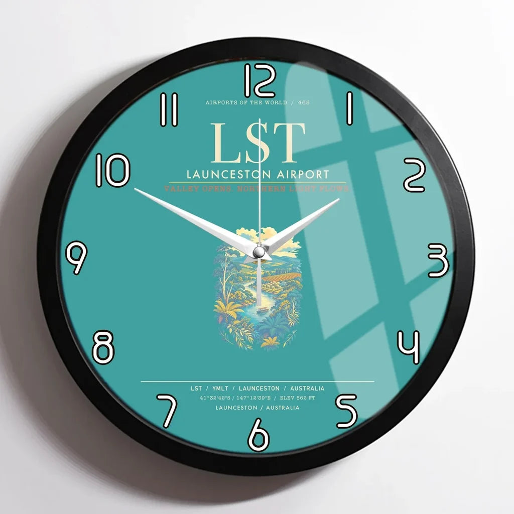 Launceston Airport LST Wall-Clock Framed - Turquoise