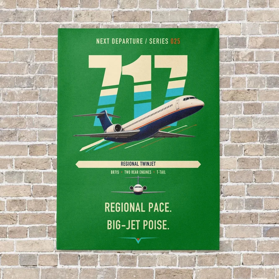Boeing 717-200 vertical canvas print - no frame - green background