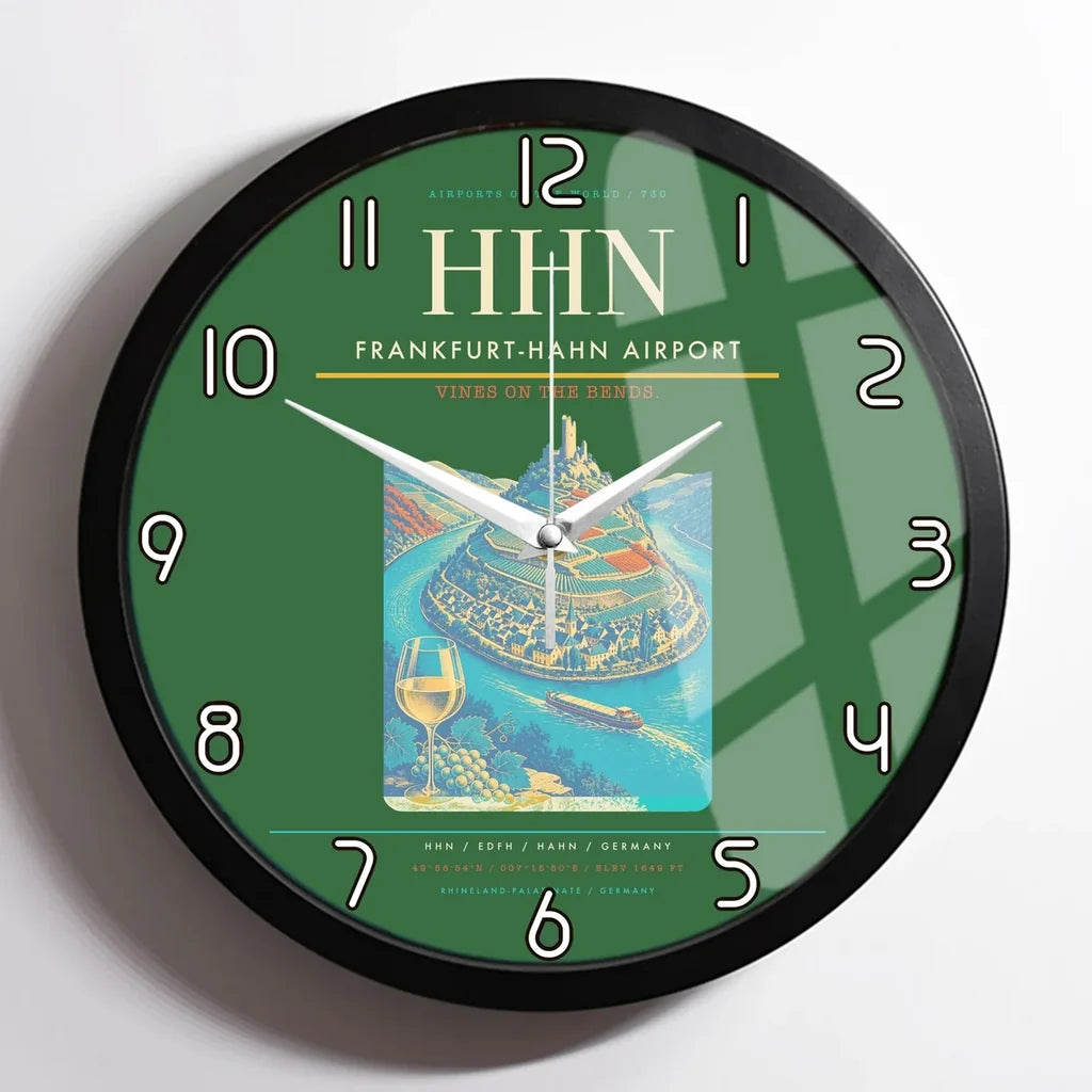 Frankfurt-Hahn Airport (HHN) design on green framed wall clock