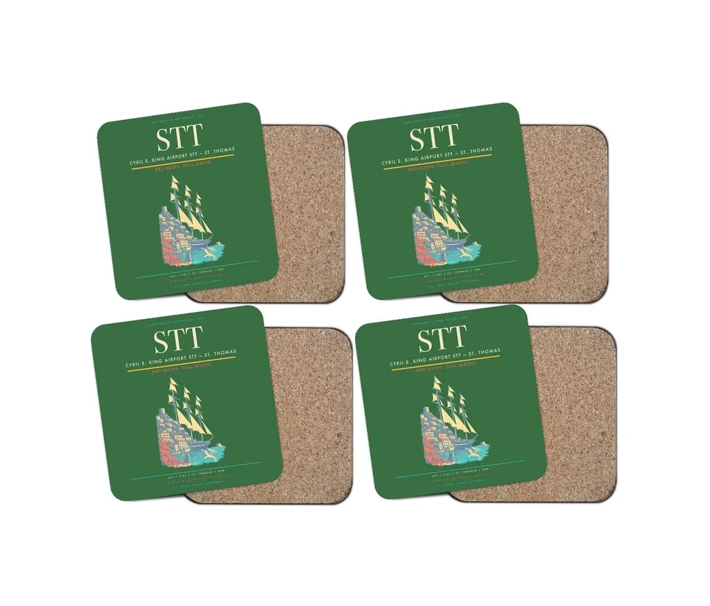 Cyril E. King Airport (STT) design on green 4 pieces set coaster