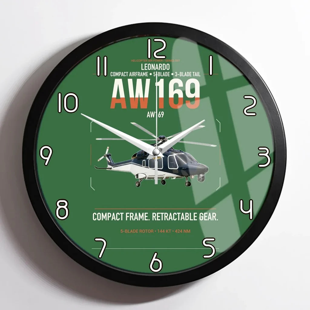 Leonardo AW169 design on green framed wall clock