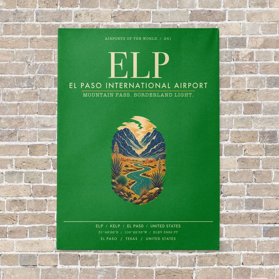 El Paso International Airport ELP vertical canvas print - no frame - green background