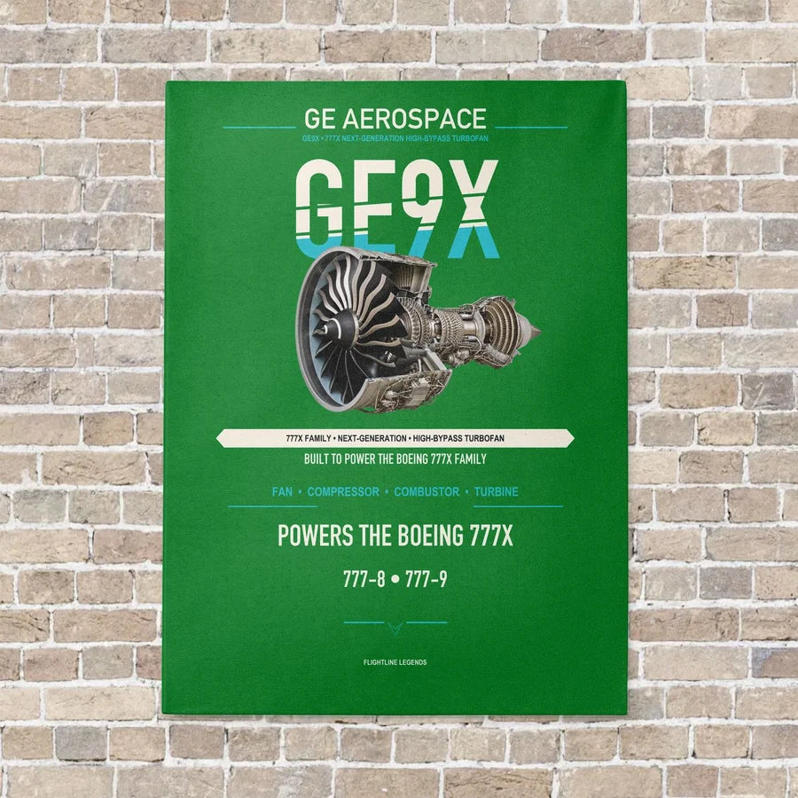 GE9X vertical canvas print - no frame - green background