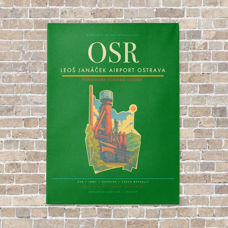 Leoš Janáček Airport Ostrava OSR vertical canvas print - no frame - green background