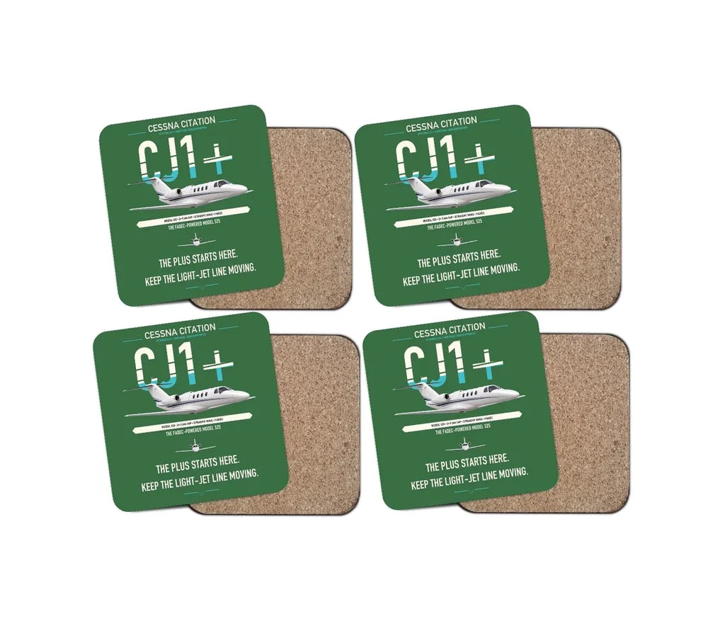 Cessna Citation CJ1+ design on green 4 pieces set coaster