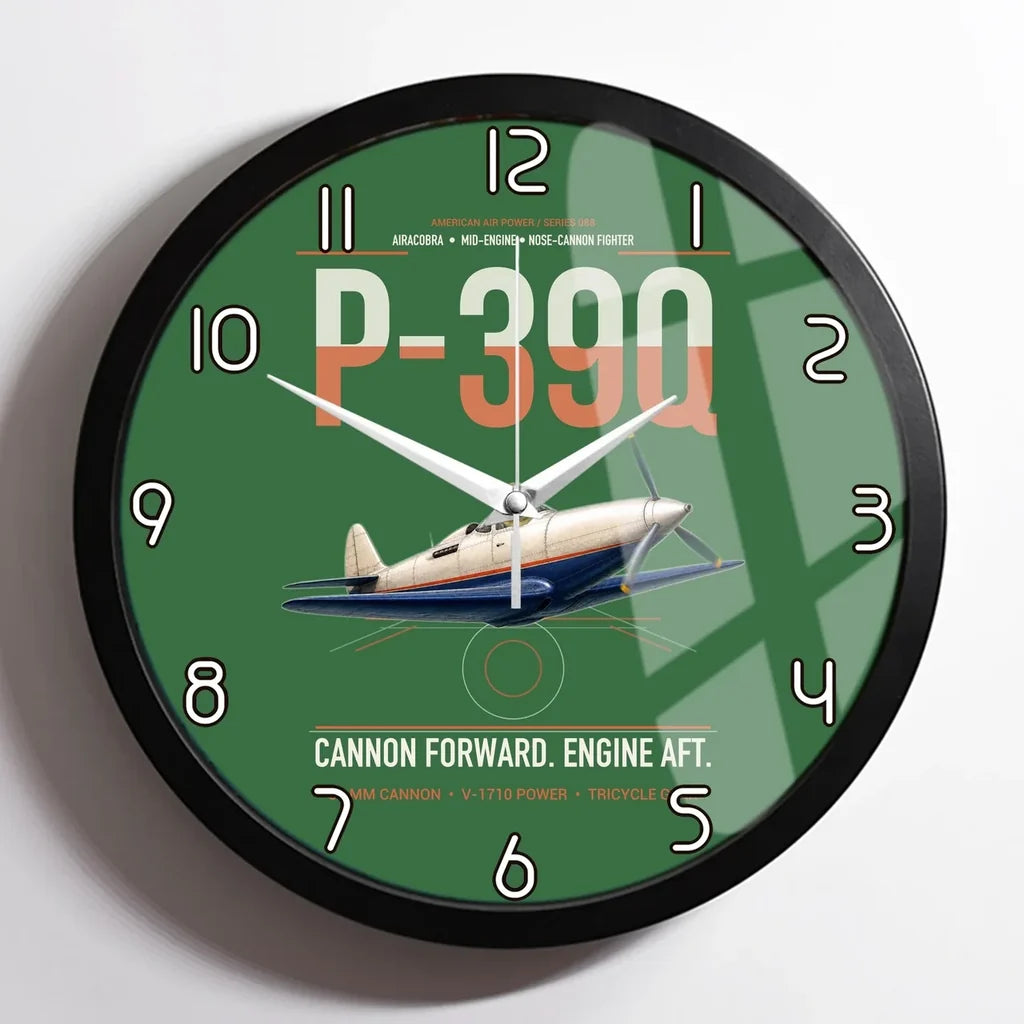 P-39Q Airacobra design on green framed wall clock