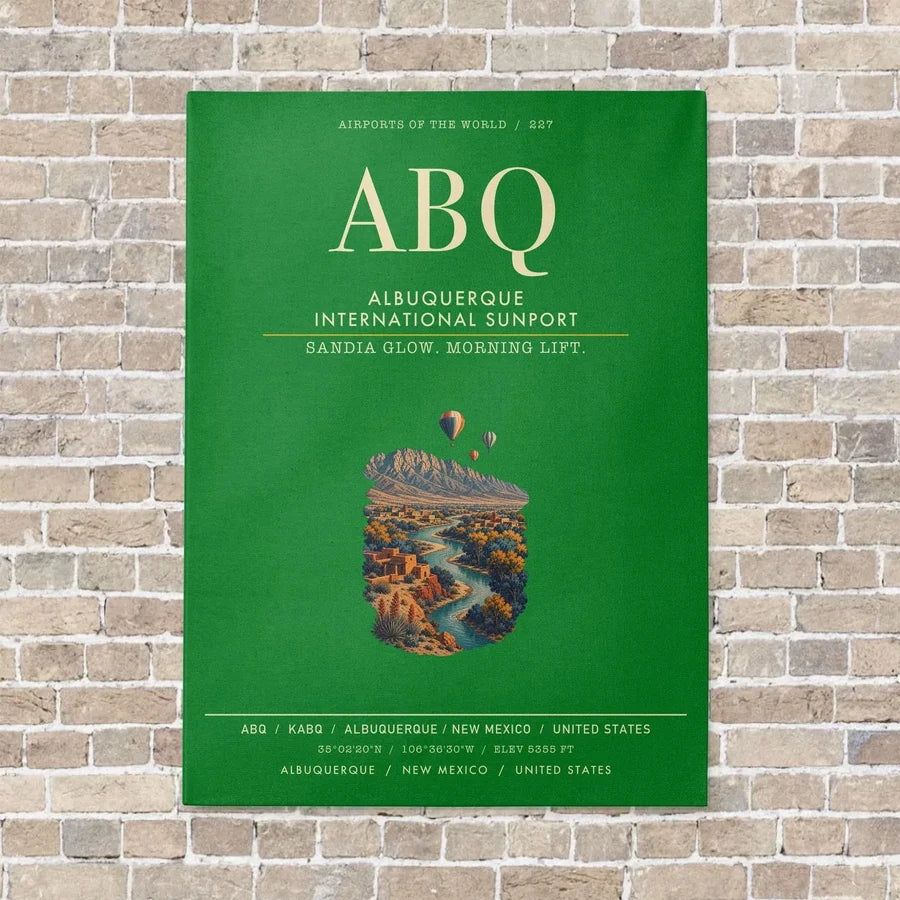 Albuquerque International Sunport ABQ vertical canvas print - no frame - green background