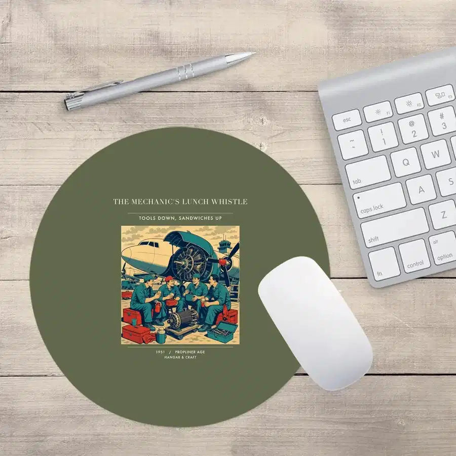 VINTAGE G4452 - The Mechanic's Lunch Whistle - Designed Mouse Pads design on greenarmy round
