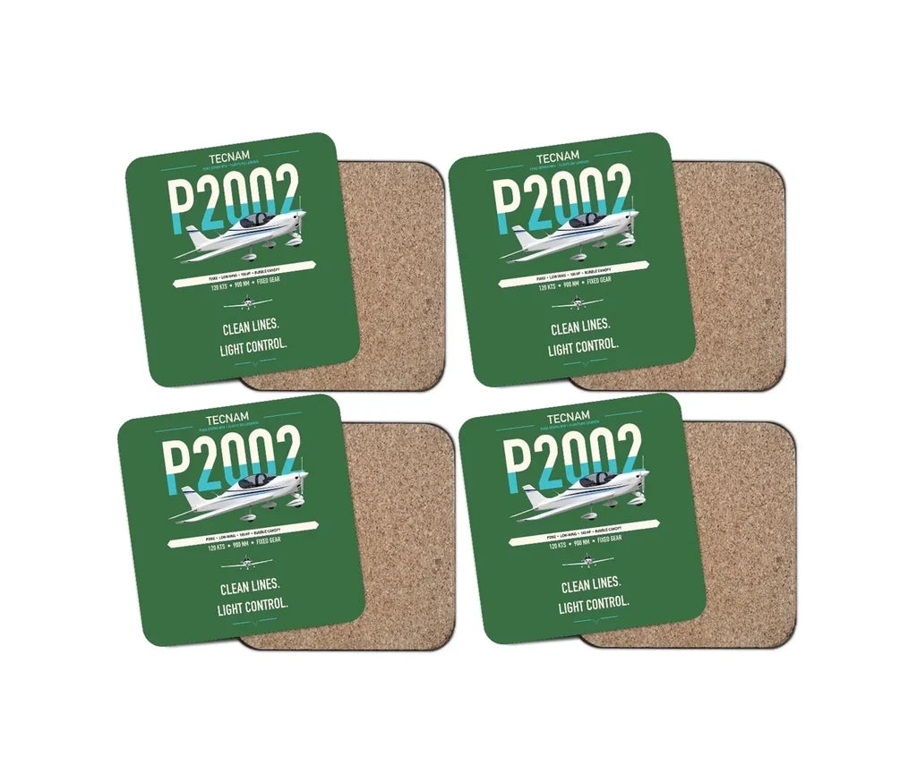 Tecnam P2002 Sierra MkII design on green 4 pieces set coaster