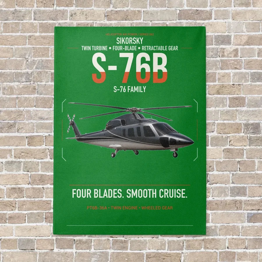 Sikorsky S-76B vertical canvas print - no frame - green background