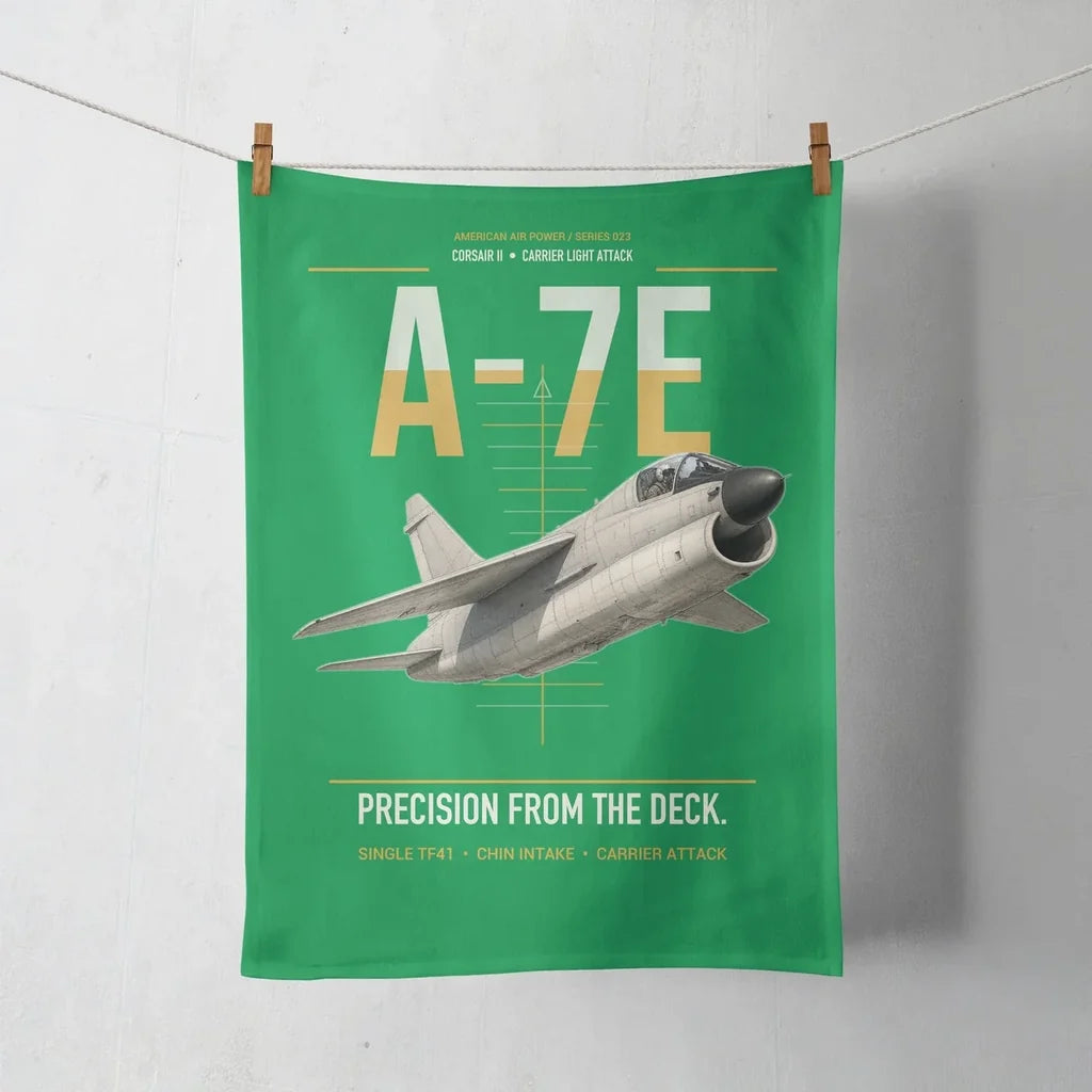 A-7E Corsair II design on green towel