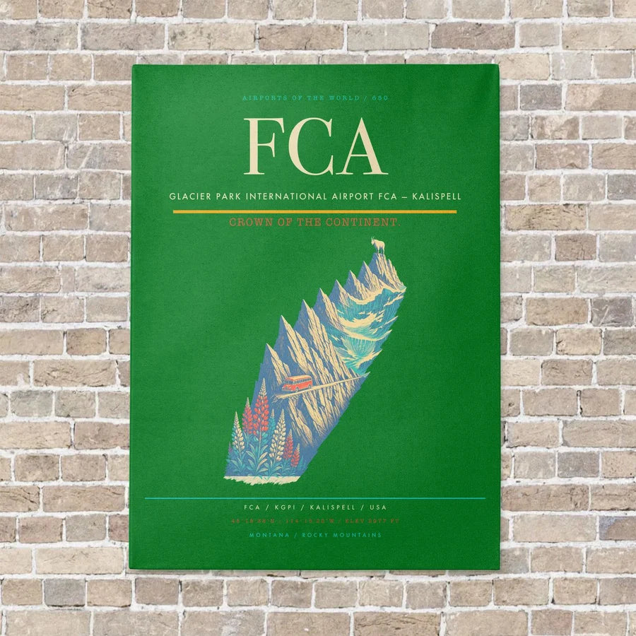 Glacier Park International Airport FCA — Kalispell vertical canvas print - no frame - green background