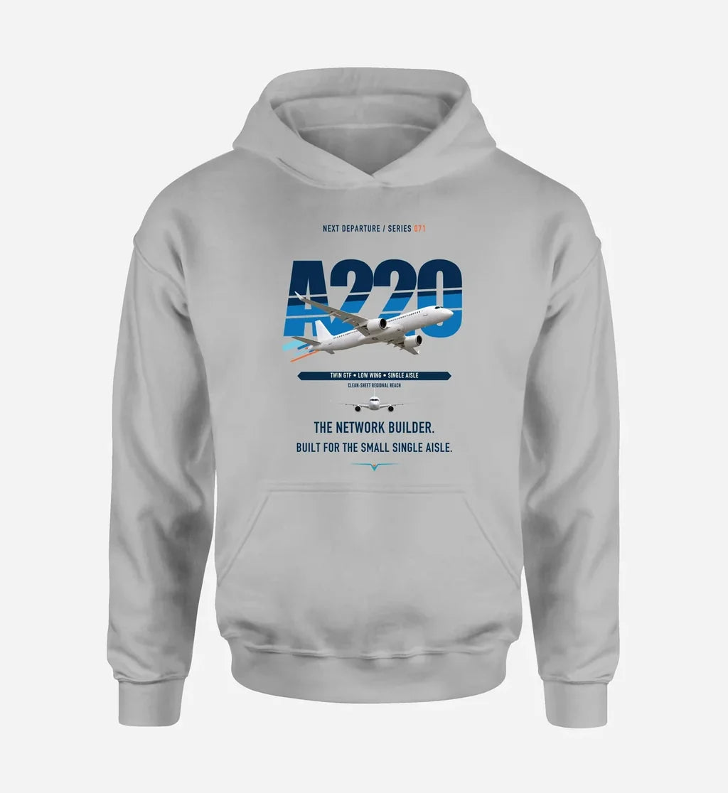 Airbus A220-300 design on light gray hoodie single side