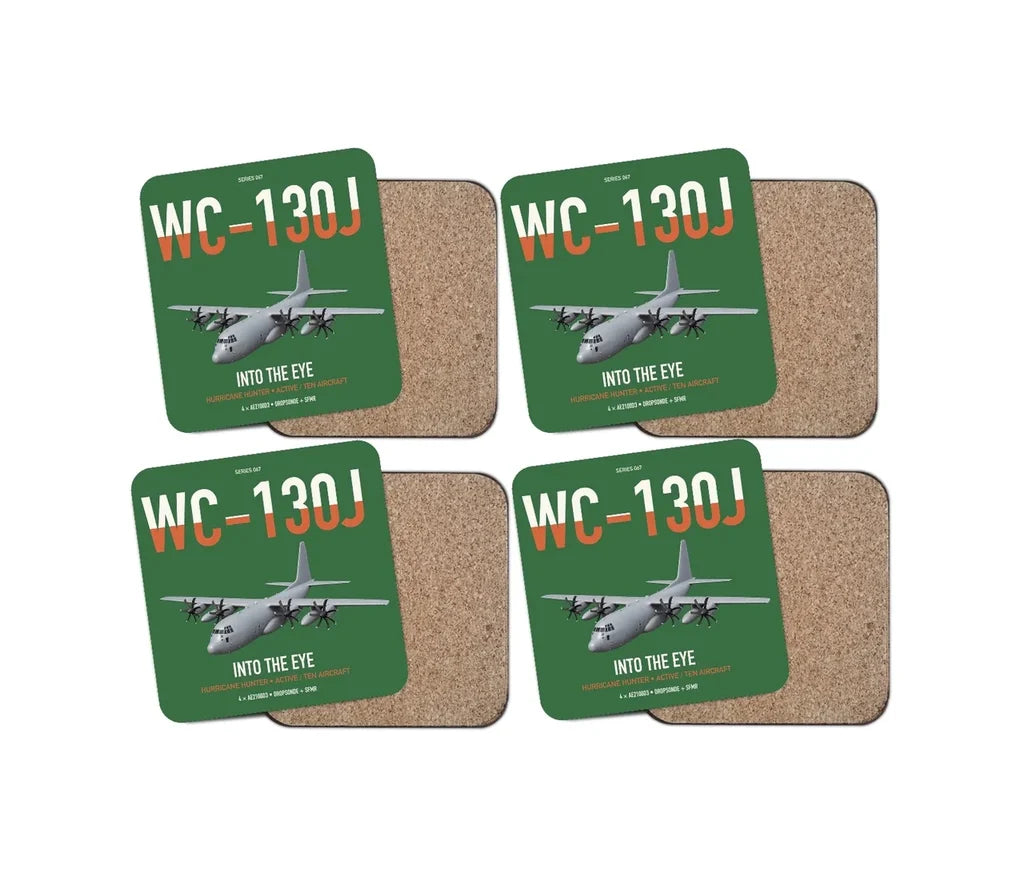 WC-130J Hurricane Hunter design on green 4 pieces set coaster