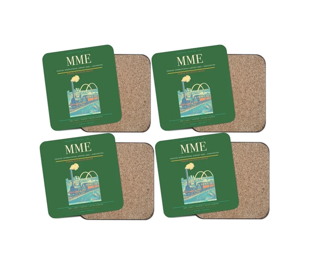 Teesside International Airport (MME) design on green 4 pieces set coaster