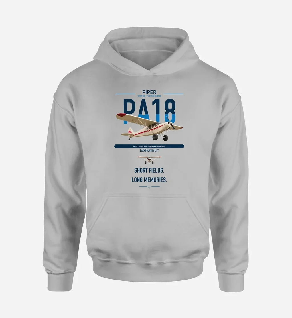 Piper PA-18 Super Cub design on light gray double-side hoodie, single-side print