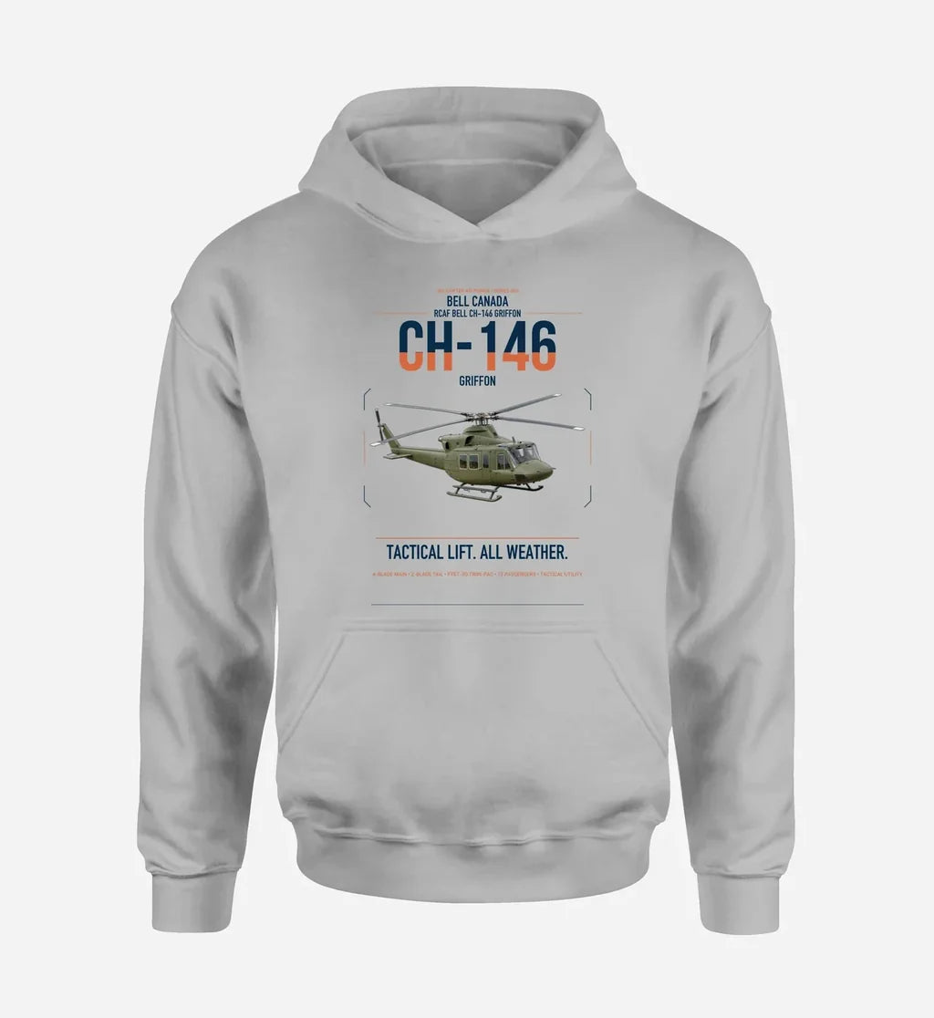 Bell Canada CH-146 Griffon design on light gray double-side hoodie, single-side print