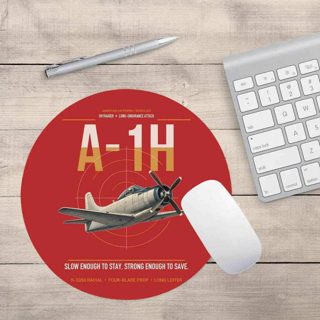 A-1H Skyraider design on red round mouse pad