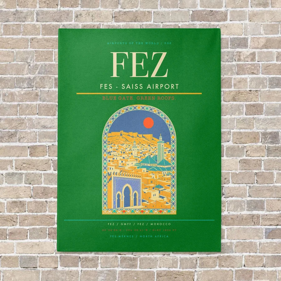 Fes - Saiss Airport FEZ vertical canvas print - no frame - green background