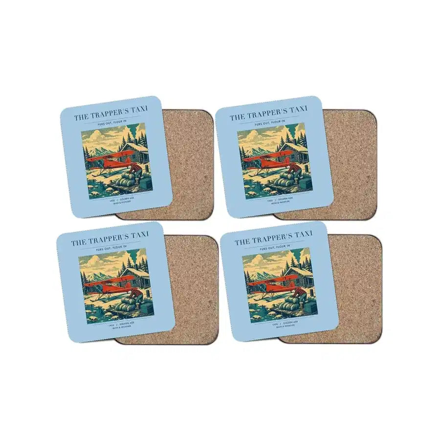 The Trapper's Taxi - Designed Coasters design on light blue 4-pieces-set