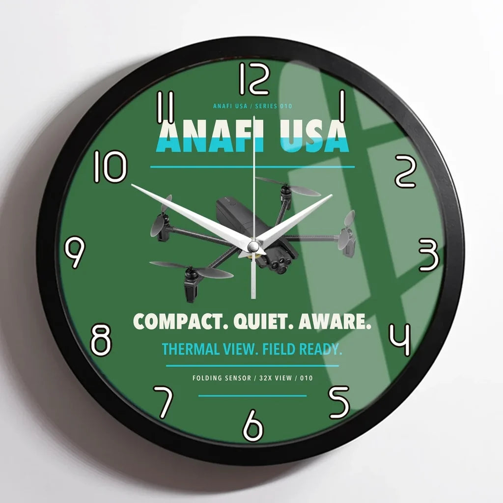 Parrot ANAFI USA design on green framed wall clock