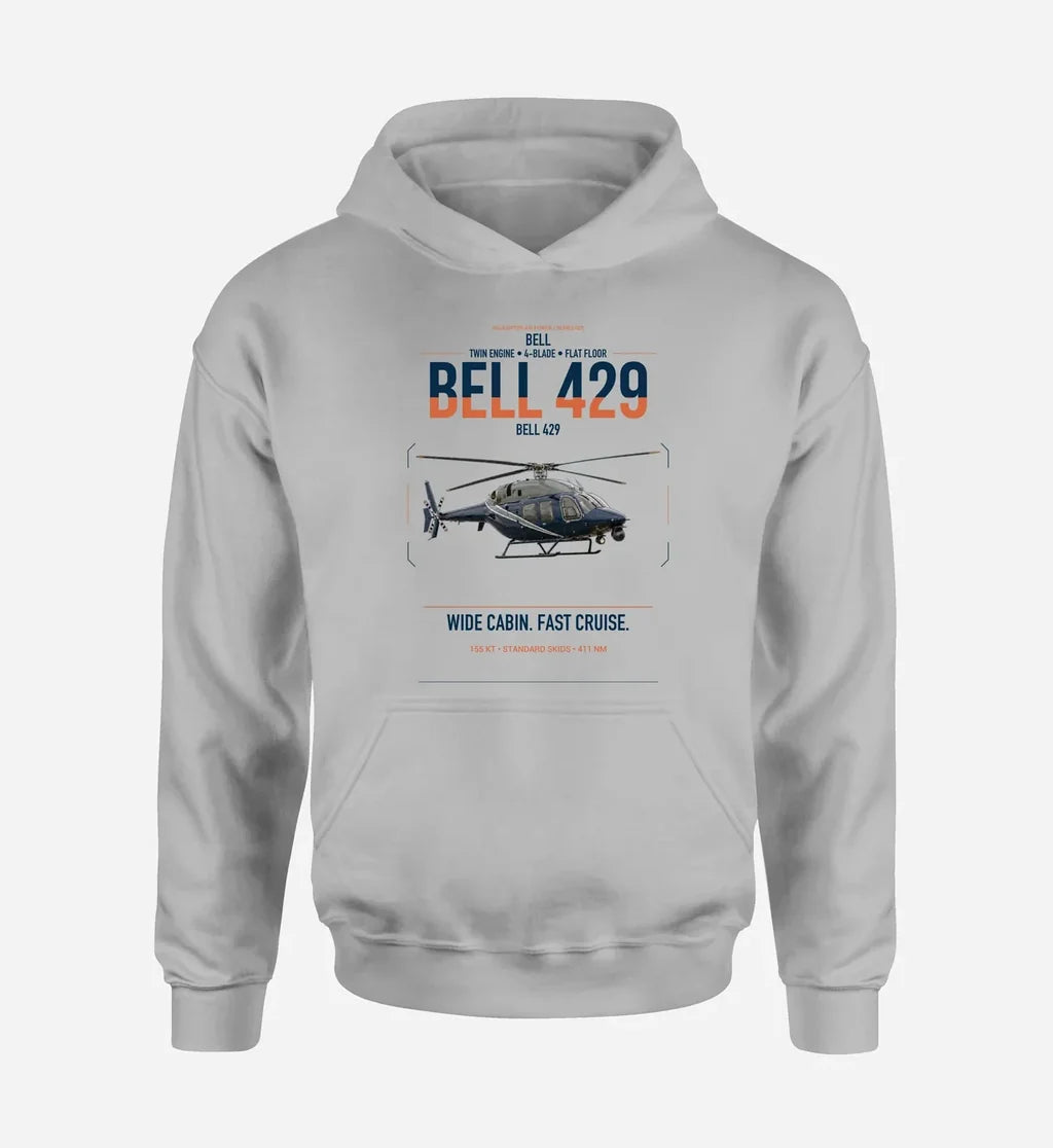Bell 429 design on light gray double-side hoodie, single-side print