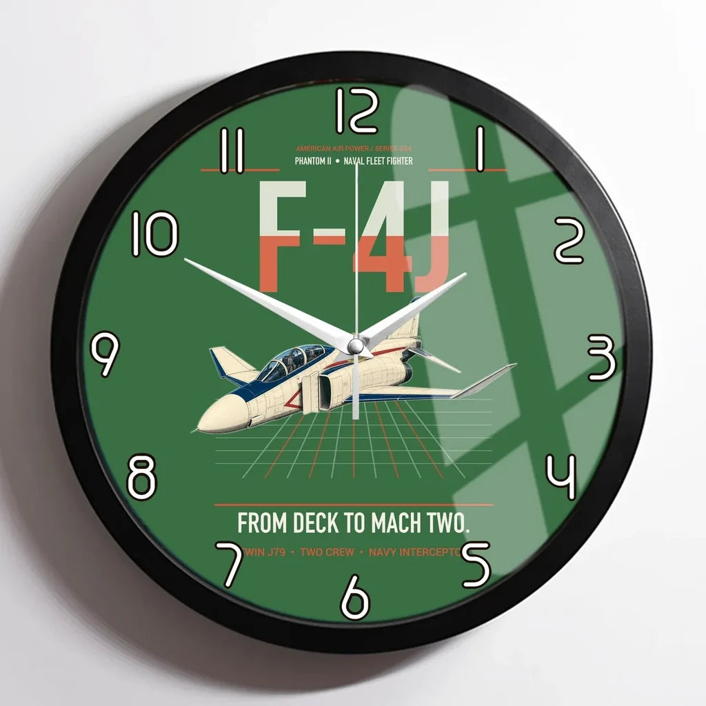 F-4J Phantom II design on green framed wall clock