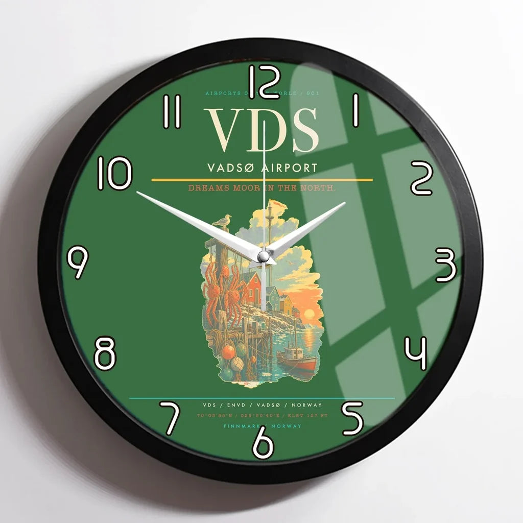 Vadsø Airport (VDS) design on green framed wall clock