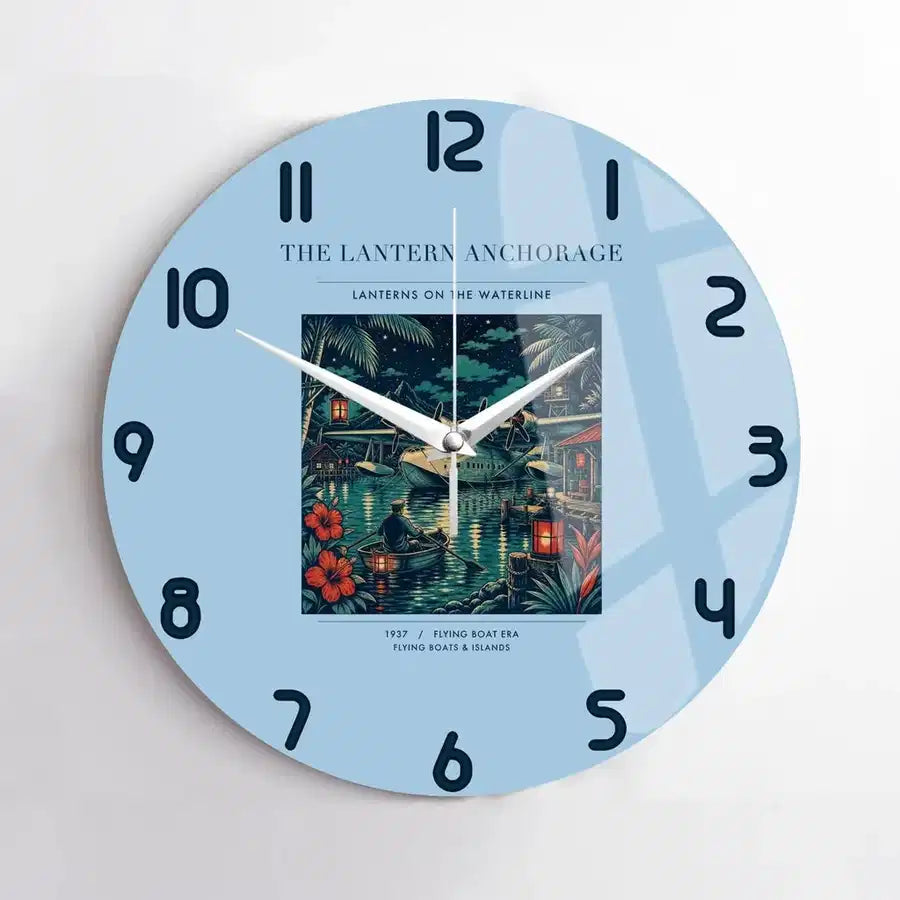 VINTAGE G4187 - The Lantern Anchorage - Designed Wall Clocks design on lightblue no-frame