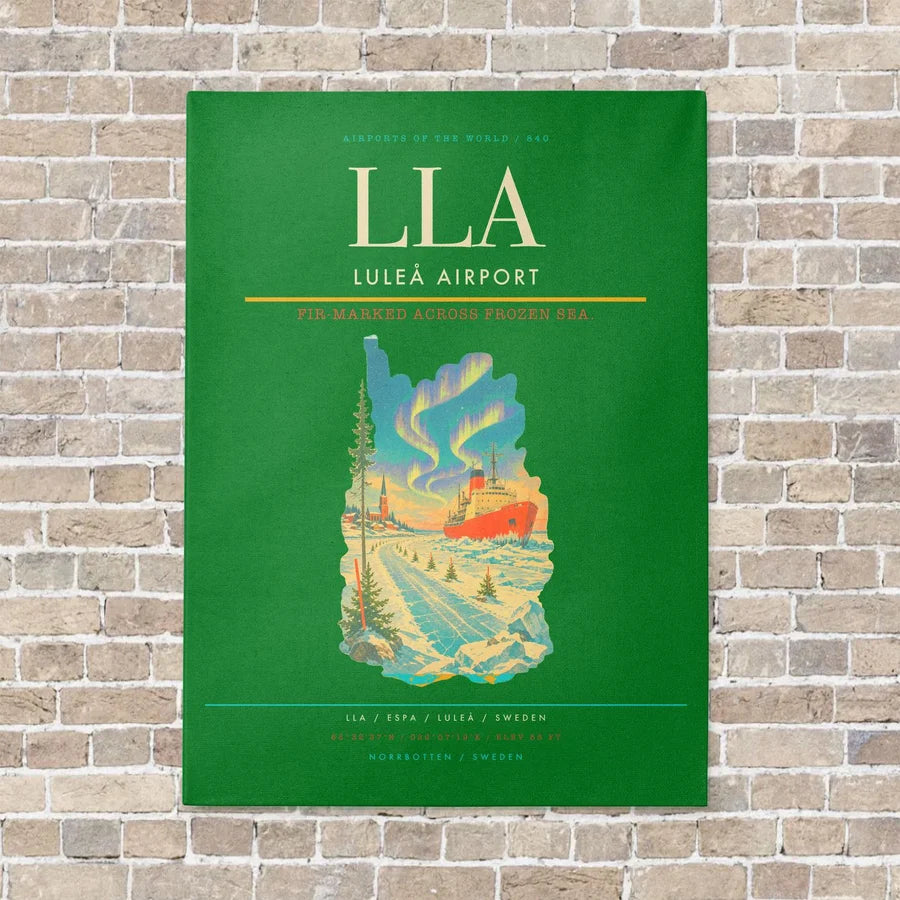 Luleå Airport LLA vertical canvas print - no frame - green background