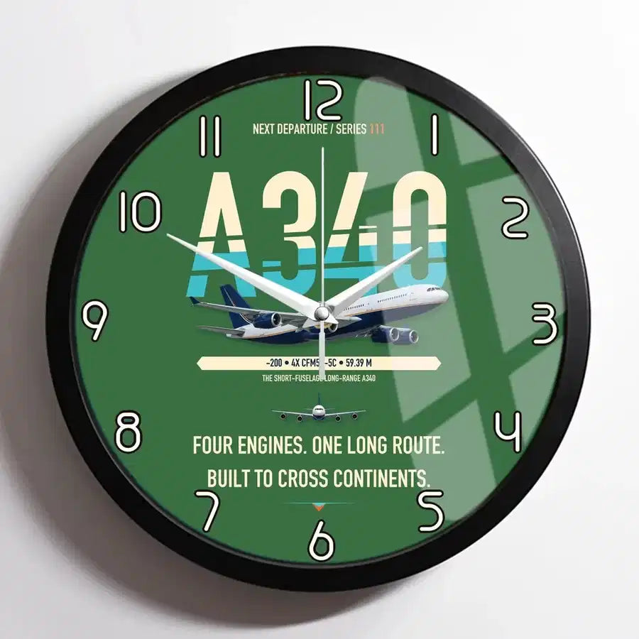 Airbus A340-200 design on green framed wall clock