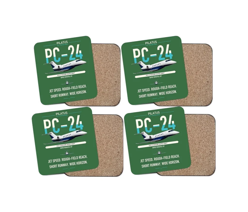 Pilatus PC-24 design on green 4 pieces set coaster