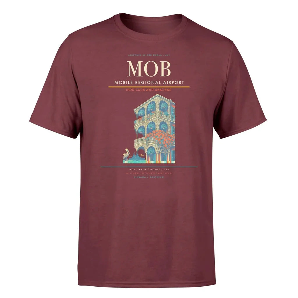 Mobile Regional Airport (MOB) T-Shirt single-side front print in Dark Red | mobile-regional-airport-mob-double-side-t-shirt