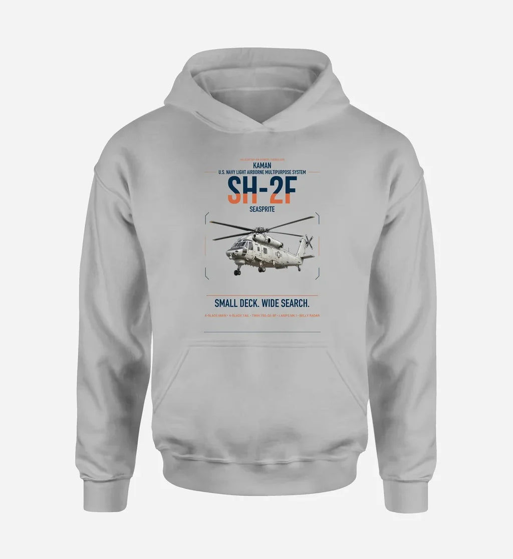 Kaman SH-2F Seasprite design on light gray double-side hoodie, single-side print